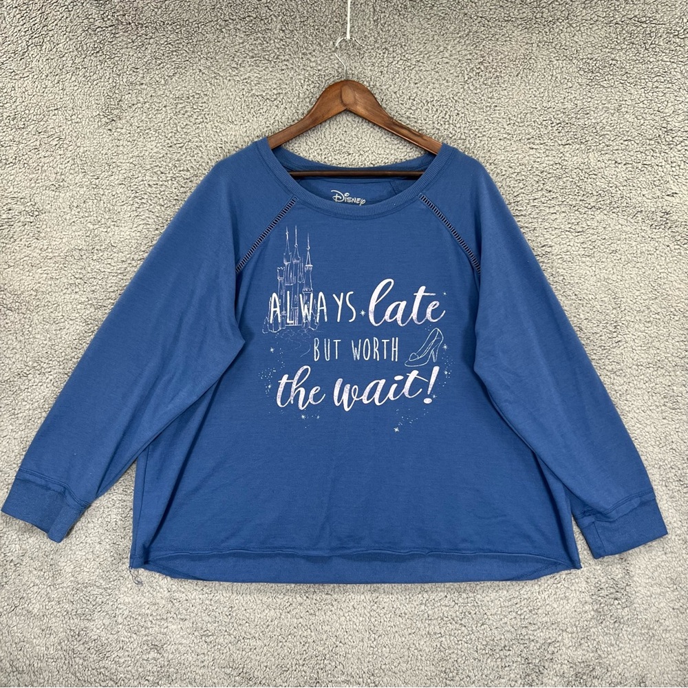 Disney "Always Late But Worth The Wait!" Sweatshirt Sleepwear Blue Women Sz 2X